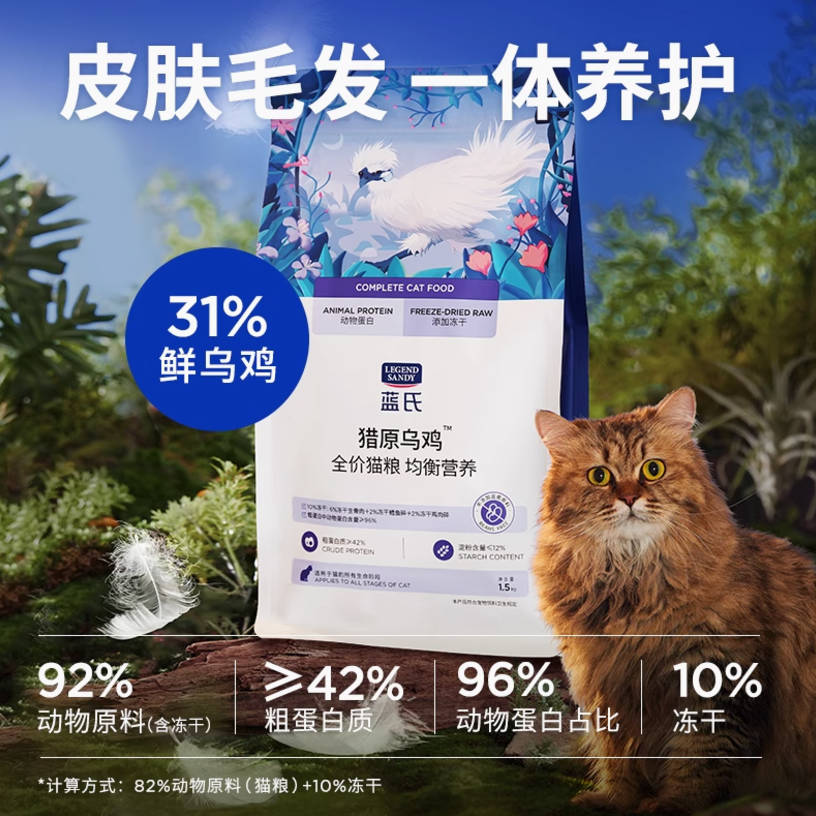 蓝氏猎鸟乳鸽/荒野猎兔/猎原乌鸡冻干猫粮生骨肉成猫幼猫通用猫粮1.5kg