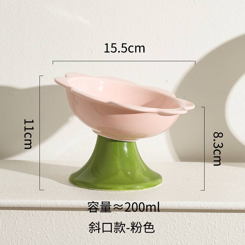 【猫碗】花朵边斜口高脚碗15.5cm*8.3cm