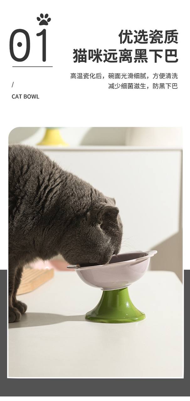 【猫碗】花朵边斜口高脚碗15.5cm*8.3cm