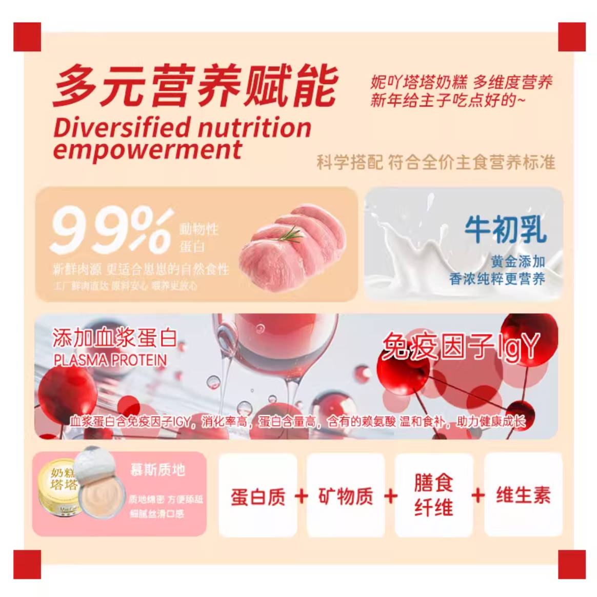 Niya妮吖奶糕塔塔新年礼盒套装猫全价主食罐85g*4/盒【鸡肉*2+兔肉+鸽肉】