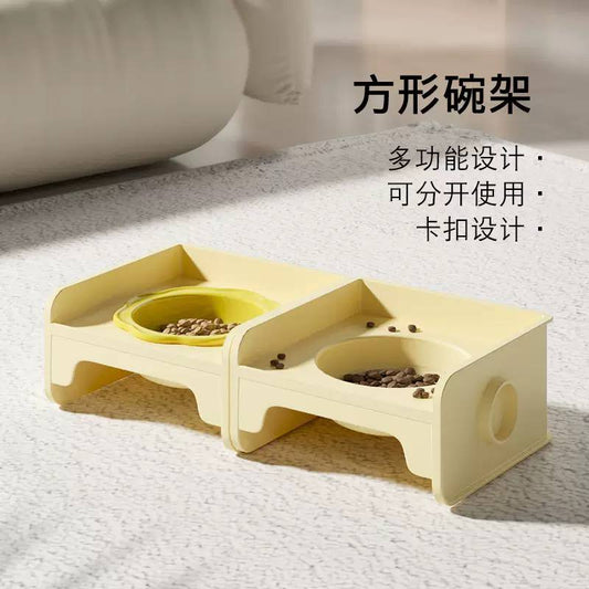 【猫碗】太阳花朵碗带方块碗架粉色