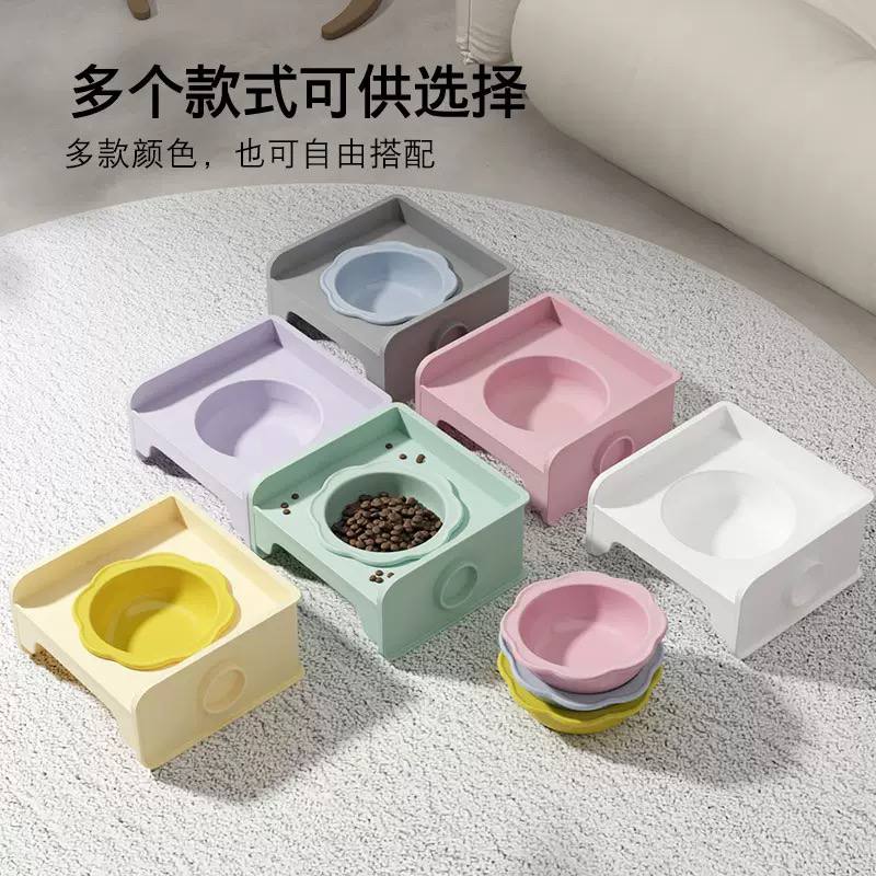 【猫碗】太阳花朵碗带方块碗架粉色