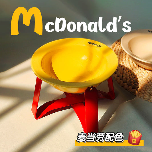 【猫碗】韩国bd同款飞碟陶瓷猫碗带架子14cm